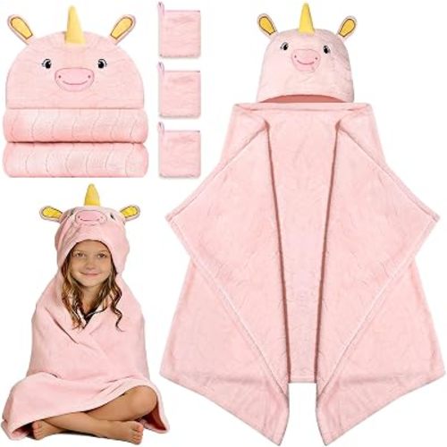 4PCS Toddler Towels Set, 55 x 27in Kids Bath Towels for Newborn Essentials