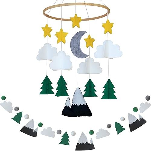 Baby Crib Mobile – Wooden Hanging Nursery Baby Mobile for Crib, Nursery Decor for Boys & Girls, Perfect Shower Gift (Starry Woodland Night) Also Fits Bassinets, Sorrel + Fern