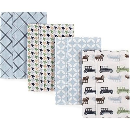 Hudson Baby Unisex Baby Cotton Flannel Burp Cloths, Blue Cars, One Size