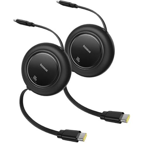 Baseus USB C Cable, 100W 2-Pack 6.6ft Retractable USBC to USBC Fast Charging Cable, 7-Stage Length Preset Retractable Type C Cord for iPhone 16 15 Pro Plus Pro Max, MacBook, iPad Pro, Samsung S24/S23