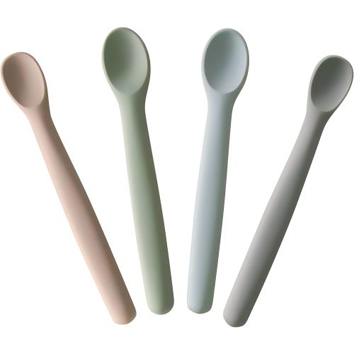Moonkie Silicone Baby Spoons Set of 4, Two Sizes Feeding Spoon for First Stage 4+ Months, Baby Utensils, Toddler Led Weaning Spoons, Bendable, Chewproof & Boil-proof(Without Case)