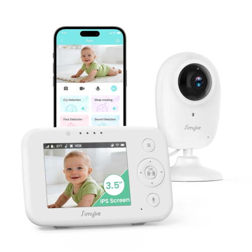 1080P WiFi Smart Video Baby Monitor,3.5" LCD & App Viewing,2-Way Audio,Night Vision,VOX,5 Lullabies,1500ft Range, Home Use,AI Baby Growth Album
