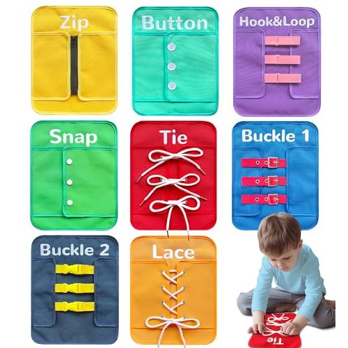 Craftstory Toddlers Montessori Toys Busy-Board for 3 4 5 Year Girls Boys Gifts, Sensory Basic-Life-Kills Shoe-Tying Practice for Kids Fine-Motor Skill Toys Teacher Resoures Preschool Classroom