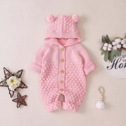 TMOYZQ Baby Boys Girls One-Piece Knitted Hooded Jumpsuit Autumn Winter Warm Sweater Romper Outfits Infant Toddler Buttons Bodysuit Playsuit Newborn Clothes