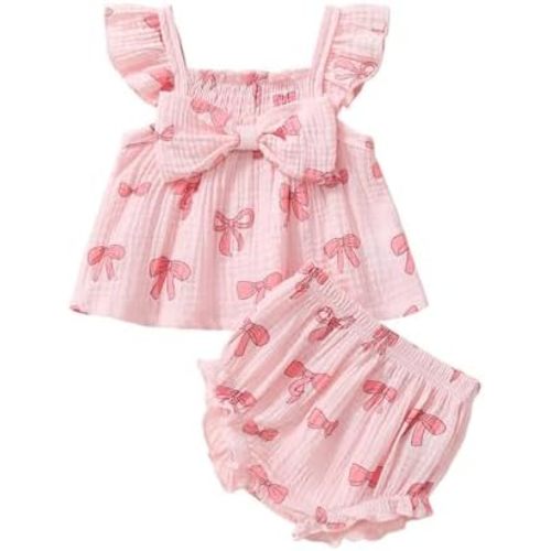 Baby Girl Summer Clothes Cute Ruffle Tops Dress Shorts Outfits Set Infant Toddler Shrit Bloomers Princess Outfit
