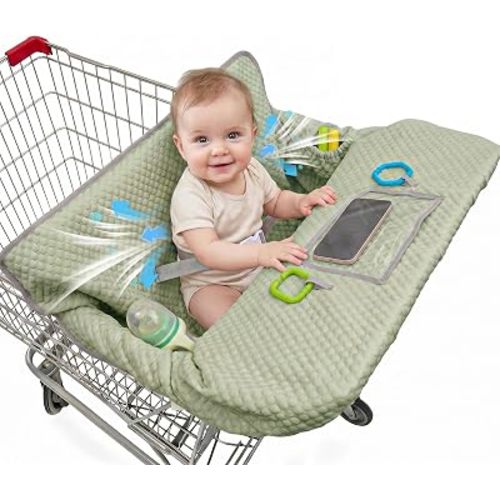 Shopping Cart Cover for Baby, Air Cool & Breathable Fabric All Seasons Grocery Cart Cover, Universal Fit for Most Shopping Carts & Restaurant High Chair with Multi Storage, Sage Green