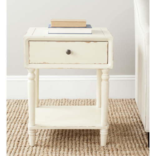 SAFAVIEH Siobhan Solid Rustic Nightstand with Storage Drawer, Vintage Cream