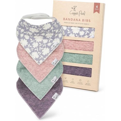 Copper Pearl Baby Bibs for Baby Boy or Girl – Bandana Drool Bibs for Teething, Absorbent Bibs for Eating, Newborn to Toddler, 4 Pack, Lacie