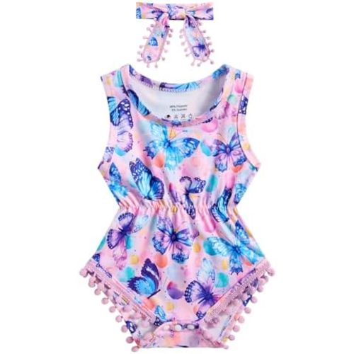 BFUSTYLE Baby Girl Clothes 0-24 Months Outfit Sleeveless Infant Romper Bodysuit with Headband