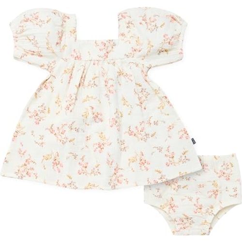 Modern Moments™ by Gerber Baby Girls' 2-Piece Puffed Sleeve Dress & Diaper Cover Set, Ivory Bunches Floral, 6-9 Months