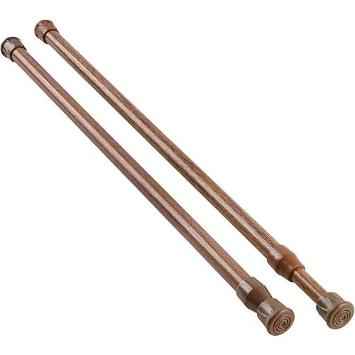 KXLIFE 2 Pack Small Spring Tension Curtain Rod 16 to 28 Inch, Tension Rods No Drill for Window Cupboard Closet,Oak