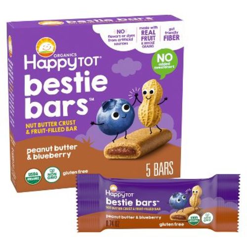 HappyTot Organics Bestie Bars Peanut Butter & Blueberry - 5ct/3.7oz: Organic Certified, Non-GMO, Gluten-Free, Ready to Eat