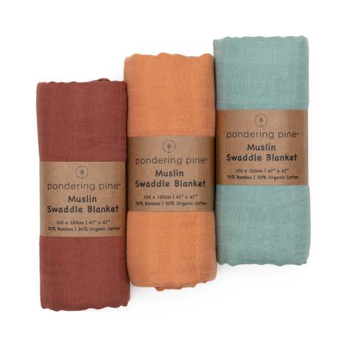 Organic Bamboo Muslin Swaddle Blanket: Earth Tone Receiving Blanket