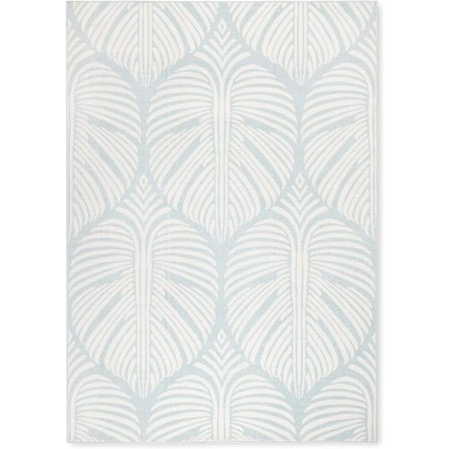 Tommy Bahama Lanai Palm Leaves Indoor Outdoor Area Rug, Leaf Tropical Design, UV Fade Resistant, Blue/Ivory, 7'10"x10'2"