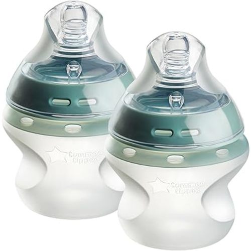 Tommee Tippee Natural Start Anti Colic 5 oz BPA Free Silicone Baby Bottles, 0+ Months, Silicone Feels Like Mother's Skin, Slow Flow Breast-Like Nipple, Clear, Pack of 2