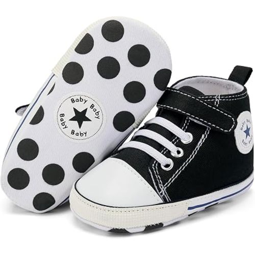 BACSAC Baby Boys Girls Walking Shoes First Newborn Infant Canvas High Top Sneakers with Hook and Loop Breathable Lightweight Non-Slip