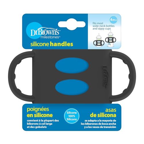 Dr. Brown's Milestones 100% Silicone Baby Bottle Handles, Wide-Neck, Removable Easy-Grip Transitional Sippy Cup Handles, Black, 4m+, 1 Pack