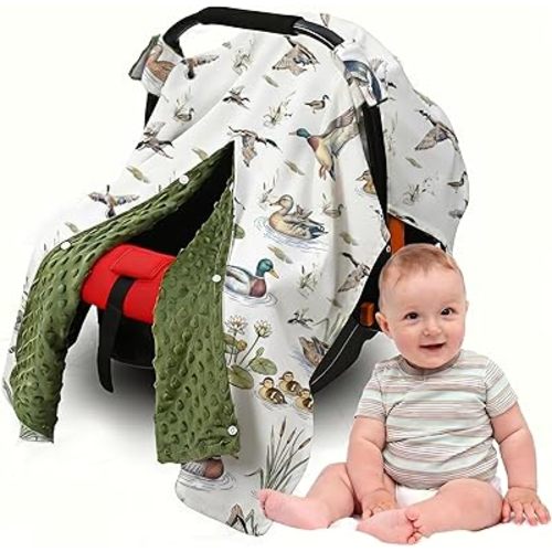 Baby Car Seat Cover, Mallard Duck Pattern Infant Stroller Canopy with Peekaboo Opening, Soft Nursing & Breastfeeding Blanket for Babies