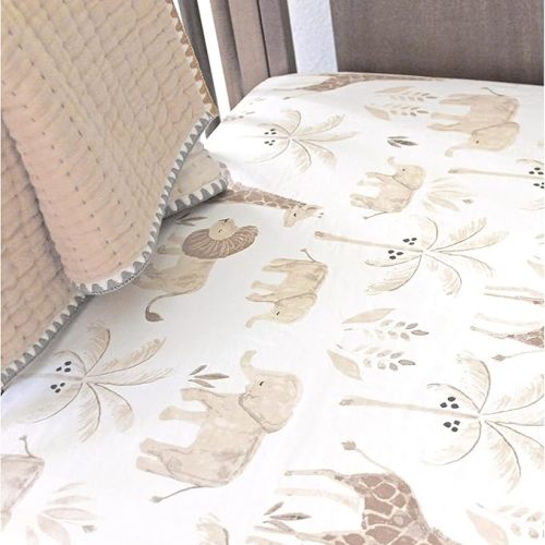 Crane Baby Safari Nursery Decor Crib Sheet, 100% Cotton Fitted Sheet for Standard Mattress 28in X 52in, Breathable Toddler Bed Sheet for Boys and Girls