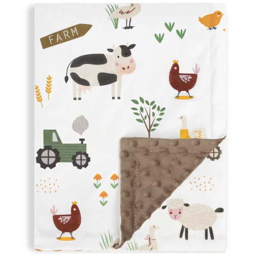 Homritar Baby Blanket for Boys, 30x40 Inch Minky Plush with Double Layer Dotted Backing and Farm Animals Design