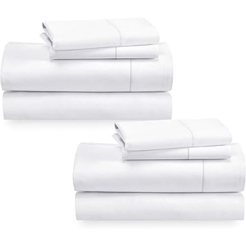California Design Den 2-Pack Sheet Sets King Size - 400 Thread Count 100% Cotton Sateen - Extra Soft, Breathable & Cooling Sheets, Wrinkle Resistant, 2 Sets of Deep Pocket Bed Sheets - Bright White