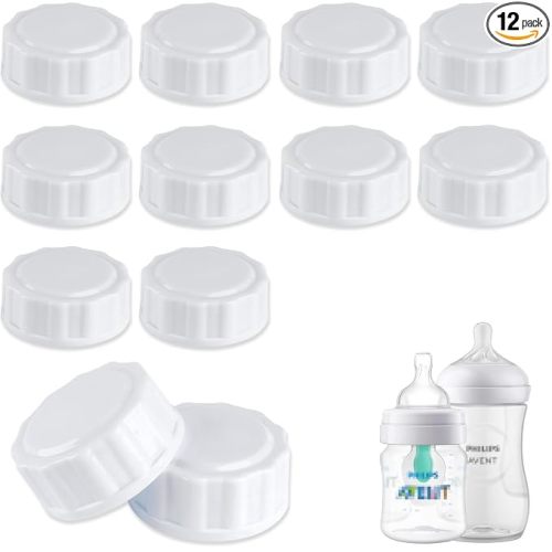 (12-PCs) Travel Bottle Caps Compatible with Avent Bottles, Bottle Lids Replacement White