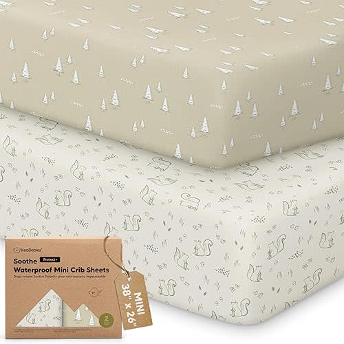 2 Pack and Play Sheets Waterproof Mini Crib Sheet Fitted 38x26 (Pine Grove)