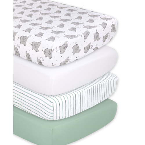 The Peanutshell Fitted Crib Sheets for Baby Boys or Baby Girls, 4 Pack Set, Grey and White Elephant, Microfiber