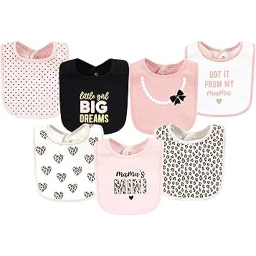 Hudson Baby Infant Girl Cotton Bibs, Leopard Hearts, One Size