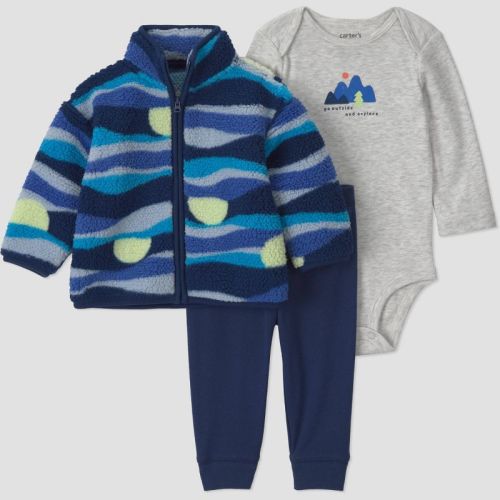 Carter's Just One You® Baby Boys' 3pc Scenic Long Sleeve Bodysuit, Pants and Jacket Set - Navy Blue 18M