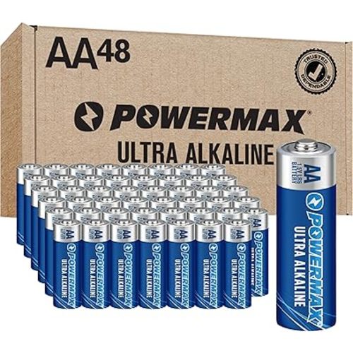 Powermax 48-Count AA Batteries, Ultra Long Lasting Alkaline Battery, 10-Year Shelf Life, Reclosable Packaging