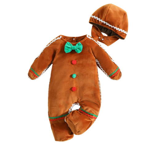 Musuos Toddler Baby Gingerbread Man Rompers Casual Long Sleeve Footed Jumpsuit and Cute Hat for Newborn Girl Boy