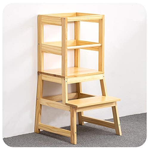 Kitchen Step Stool for Toddlers with Non-Slip Mat, WOOD CITY Wooden Kids Montessori Learning Stool Tower, Toddler Standing Tower Helper for Kitchen Counter and Bathroom Sink(Burlywood)