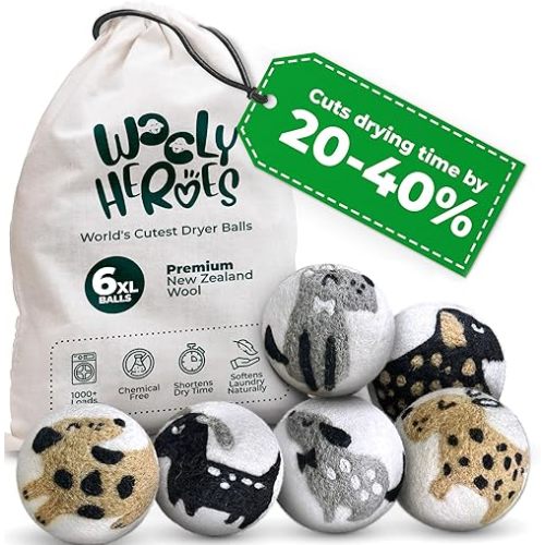 No More Dryer Sheets! Reusable Wool Dryer Balls XL 6-Pack - Reduces Static, Cuts Dry Time, & Softens Naturally