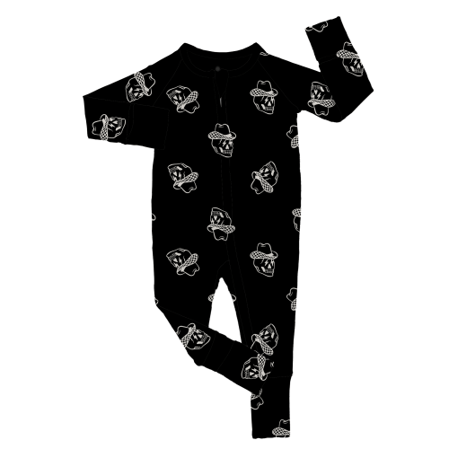Cowboy Skulls | Black Bamboo Romper