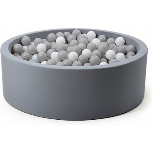 Foam Ball Pit for Toddlers - 36.5" x 13.2" Toddler Ball Pit (Includes 150 Balls),100% Cotton Cover & High-Resilience Memory Foam, Machine Washable, Foldable for Indoor/Outdoor (Grey)