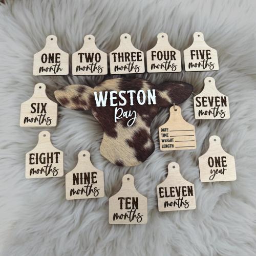 Cow tag birth stats sign, cow tag milestones, Baby name announcement sign, hospital sign, wooden name sign, baby birth stats and milestones