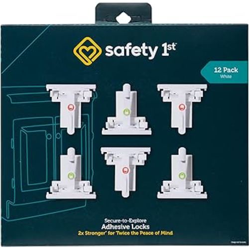 Safety 1st - Secure-to-Explore Adhesive Cabinet Locks Baby Proofing, Child Locks for Cabinets and Drawers (12 Locks), White