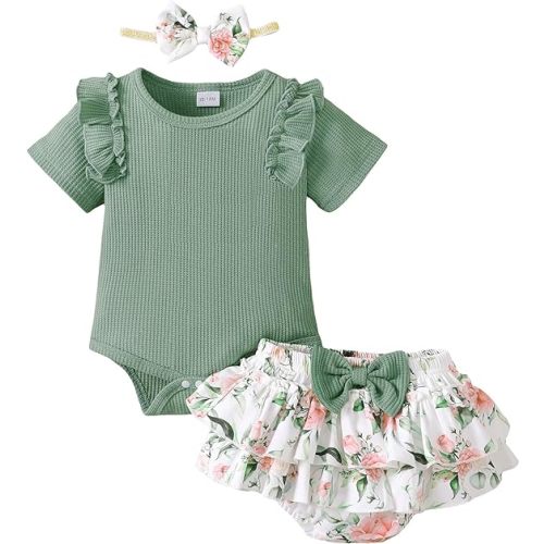 Mioglrie Newborn Infant Baby Girl Clothes Romper Shorts Set Floral Summer Outfits Cute Baby Clothes Girl