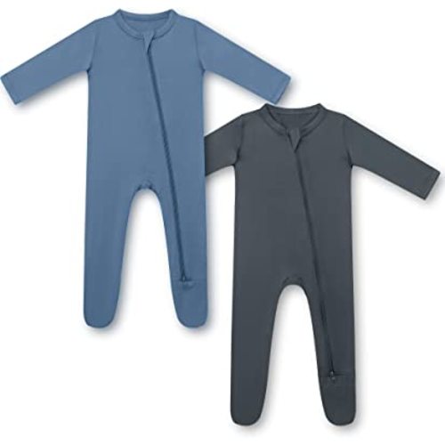 HAPIU Bamboo Baby Footed Pajamas 2 Way Zip Front, Sleep 'N Play Footies, 0-24 Months