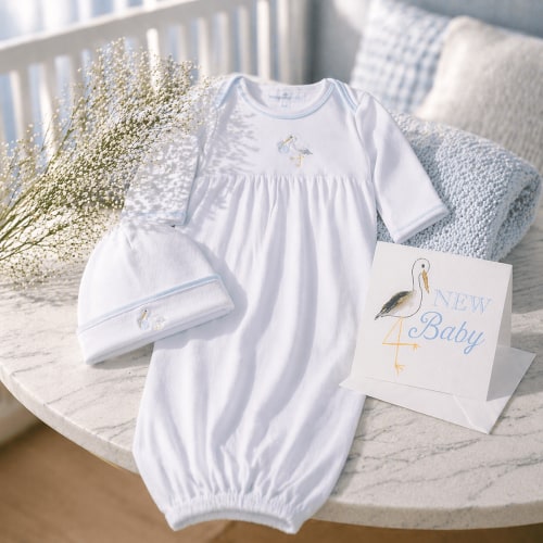 Baby Boy Vintage Stork Gown Gift Set - Blue