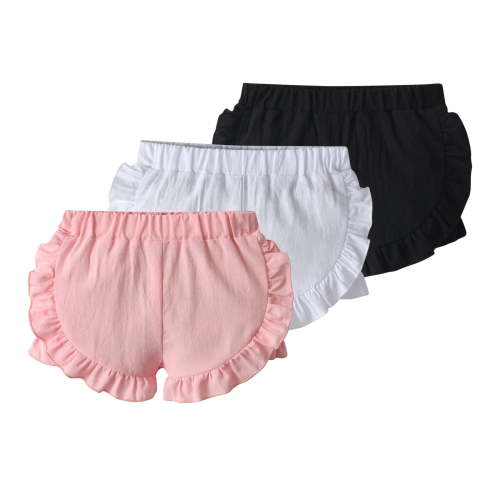 Infant Baby Girls Summer Shorts Solid Ruffle Sports Shorts 3 PCS Outfit（Black & Pink & White,9-12 Months）