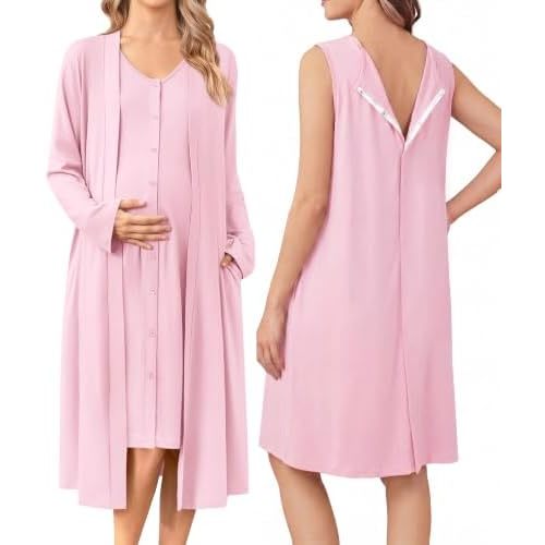 Ekouaer Labor and Delivery Gown and Robe Set for Hospital Nursing Nightgown