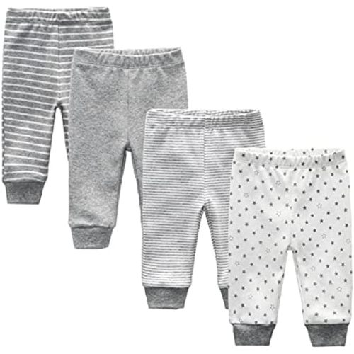 Unisex Newborn Baby Pants Cotton Infant Bottoms for Baby Boy and Girls 0-3 Months 4-Pack