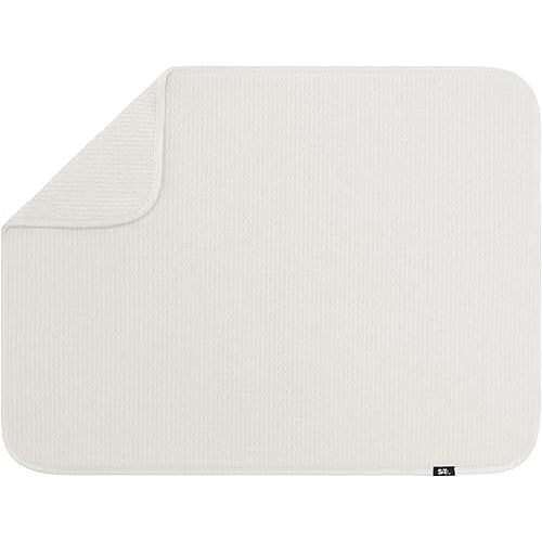 S&T INC. Dish Drying Mat XL, 18” x 24”, Absorbent Microfiber Kitchen Counter Mat, Dish Drying Pad for Dishes, Utensils, Pots and Pans, Extra Large, Cream