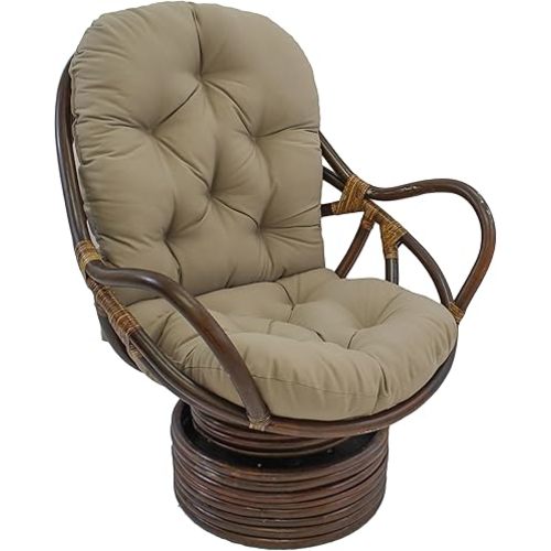 Blazing Needles Polyester Solid Twill Swivel Rocker Chair Cushion, 48" x 24", Toffee
