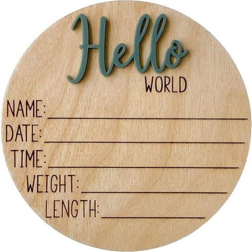 Newborn Announcement Sign for Hospital - Wooden Birth Announcement Sign for Hospital - Baby Name Announcement Sign - Baby Milestone Signs - Boy Girl - (Dark Sage)