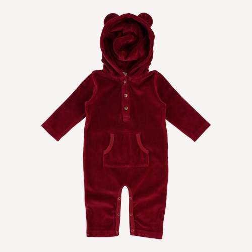 long sleeve kanga bear jumpsuit | berry basket | organic cotton velour