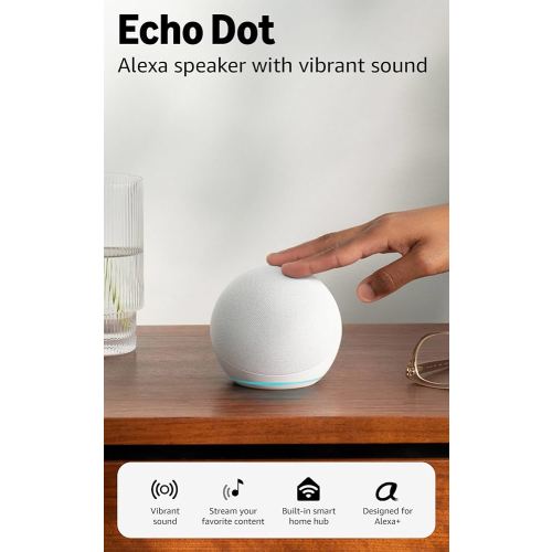 Amazon Echo Dot (newest model) - Vibrant sounding speaker, Designed for Alexa+, Great for bedrooms, dining rooms and offices, Glacier White