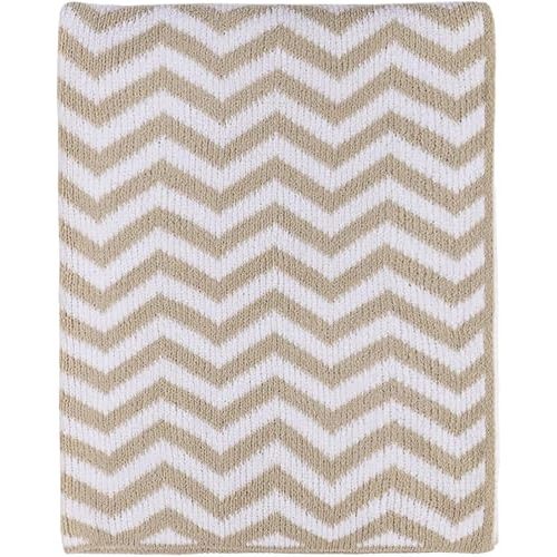 Living Textiles Chenille Knitted Blanket - Taupe Chevron